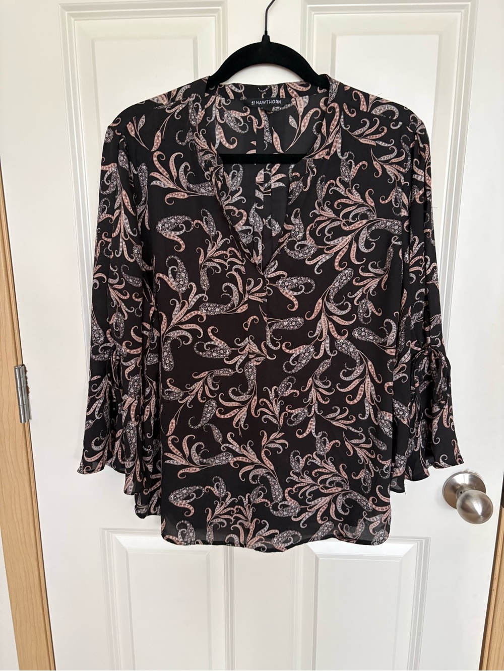 41 Hawthorn Black Blouse with Pink Paisley Print